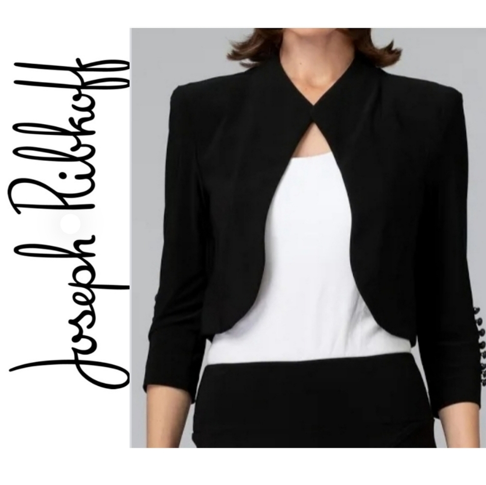 Joseph Ribkoff Black Cropped Open-Front Blazer